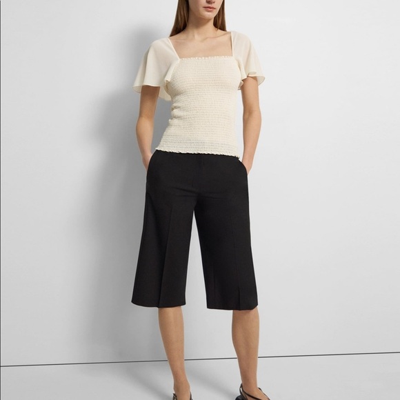 Theory Smocked Short-Sleeve Top in Recycled Sheer Georgette Size Small - Picture 2 of 11